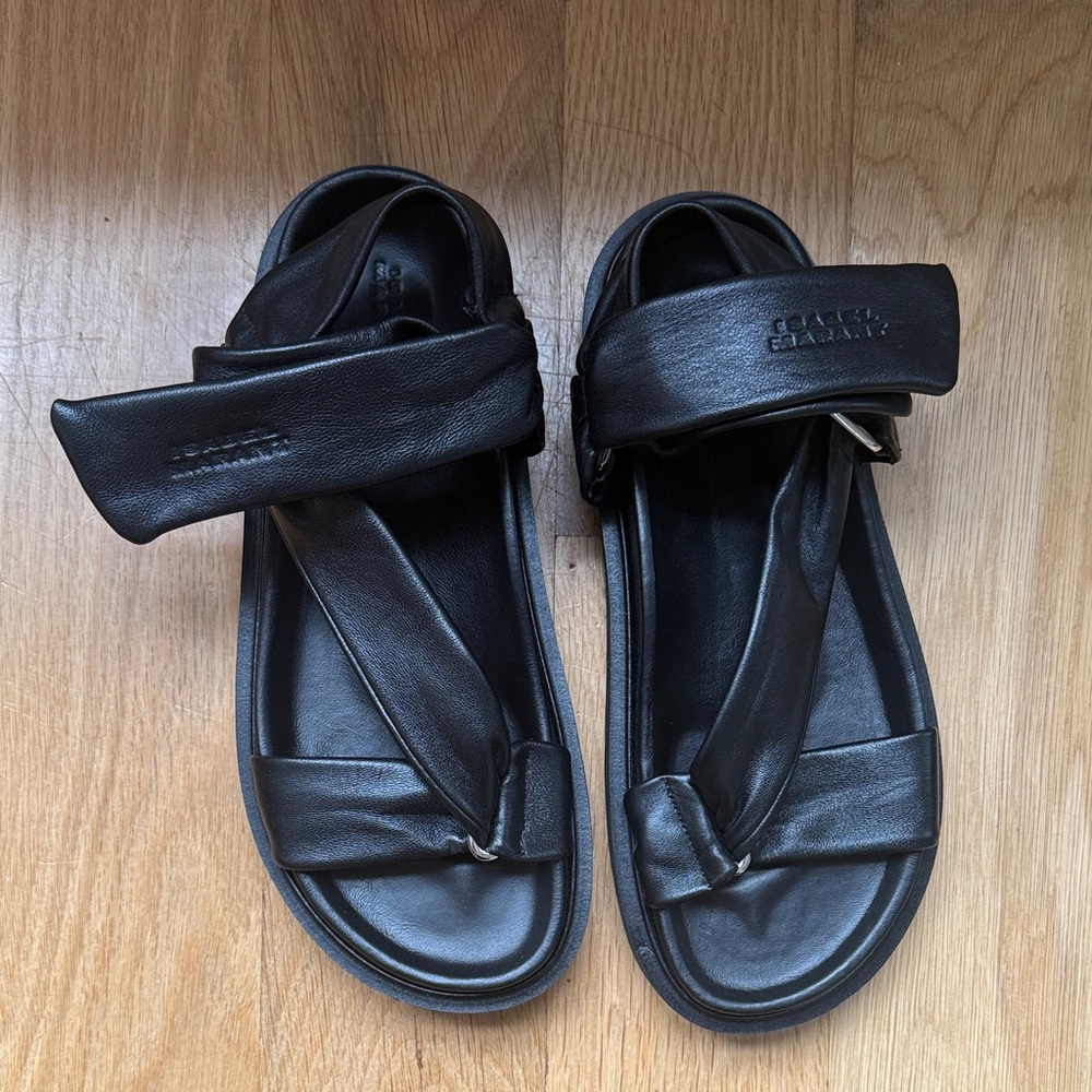 Isabel Marant Black Leather Strappy Sandals with Padded Straps
